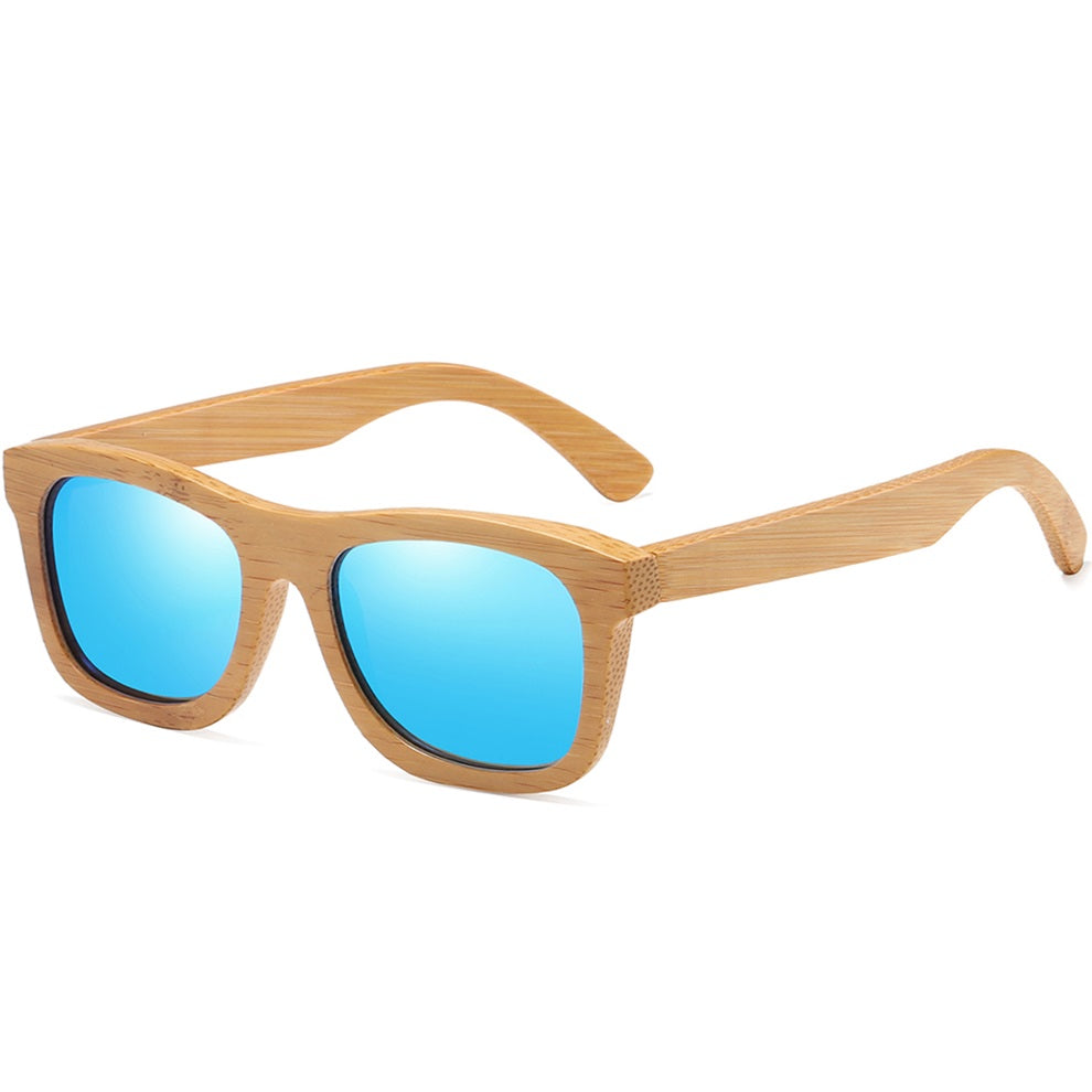 Dulcet vibrant blue square wayfarer handmade bamboo wood men's and women’s sunglasses with polarized mirrored lenses at aofe the best online eyewear store