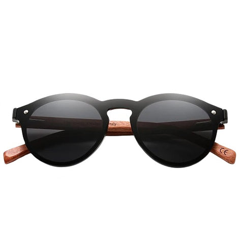 aofe's Lucent unique style handmade wooden sunglasses gradient black round rimless frame for men and women with anti reflective polarized lenses