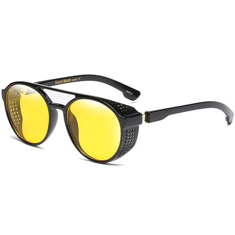 Mnemonic latest punk style round retro men's and women’s sunglasses with high quality flashy yellow polarized lenses at aofe the iconic eyewear shop online