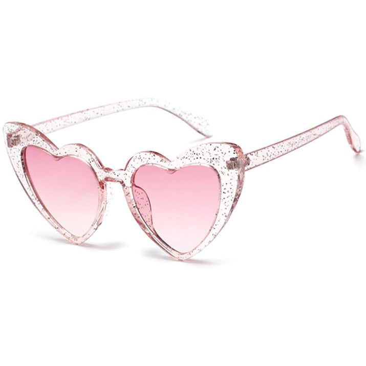 Perky glitter pink wayfarer oversized heart shaped women's sunglasses at aofe