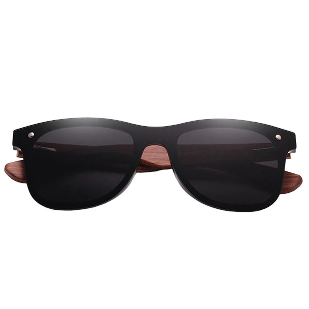 aofe's Errant unique design handmade wooden sunglasses black square rimless wayfarer for men and women with mirrored polarized lenses