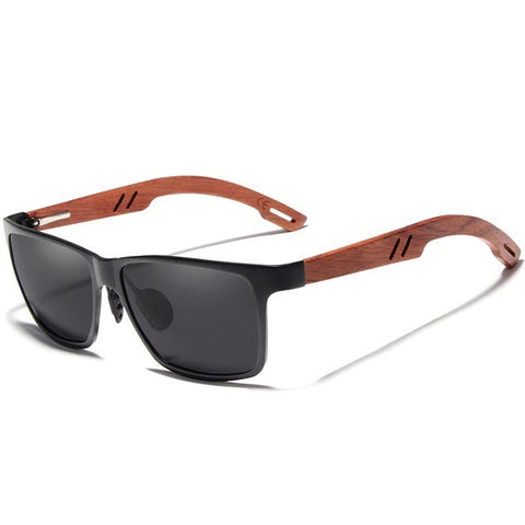 Smug wooden sunglasses in matte black square wayfarer for men with polarized mirrored lenses at aofe the best online eyewear store