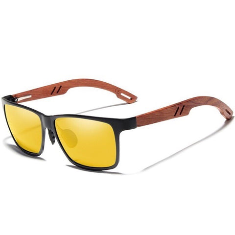 Smug wooden sunglasses in night vision yellow square wayfarer for men with polarized mirrored lenses at aofe the best online eyewear store