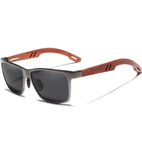 Smug wooden sunglasses in gun metal square wayfarer for men with polarized mirrored lenses at aofe the best online eyewear store