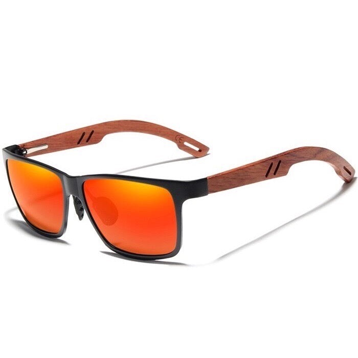 Smug wooden square vibrant red wayfarer men's sunglasses with polarized mirrored lenses and active eyewear style at aofe the unique glares shop online